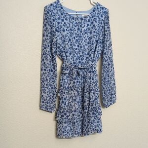 Speechless Blue and White Dress Size Large Long Sleeve Chiffon